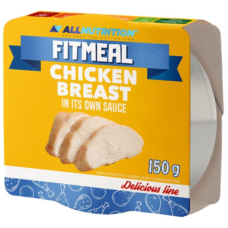 Allnutrition Fitmeal Hähnchenbrust in Sauce 150g, Gelbe Schalenverpackung Hähnchenbrust in eigener Sauce.