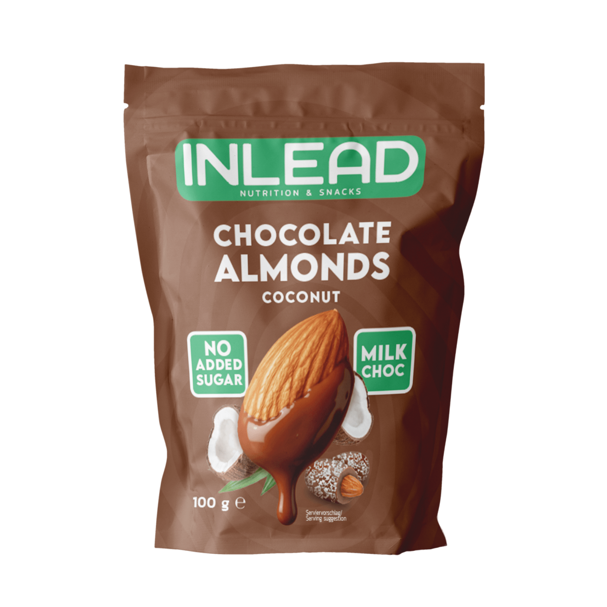 Inlead Nutrition Chocolate Almonds 100g, Brauner Beutel Coconut Milk Choc.