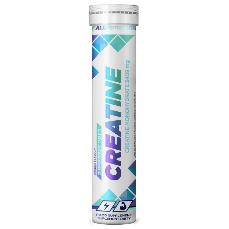Allnutrition Creatine 20 Brausetabletten Orange, Brausetablettenröhre Orange, Vorderansicht.