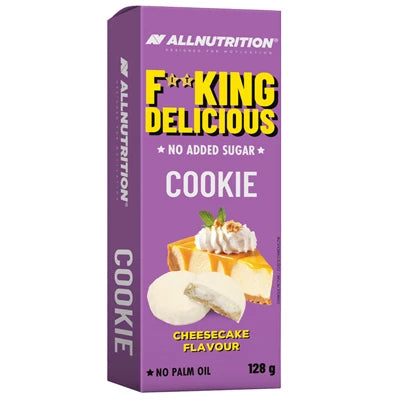 Allnutrition FITKING Delicious Cookies II, Cheesecake Flavour, lilafarbene Schachtel.