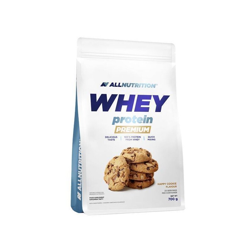 Allnutrition Whey Protein Premium 700g, Beutel Happy Cookie, Vorderansicht.