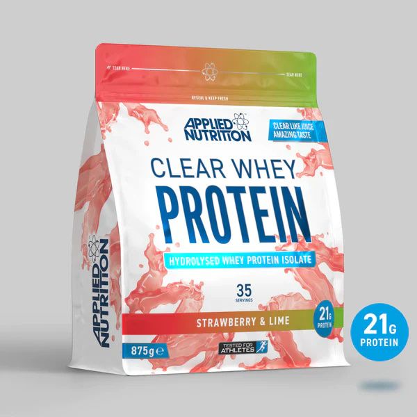 Applied Nutrition Clear Whey Protein 875g, Beutel Strawberry & Lime, Vorderansicht.