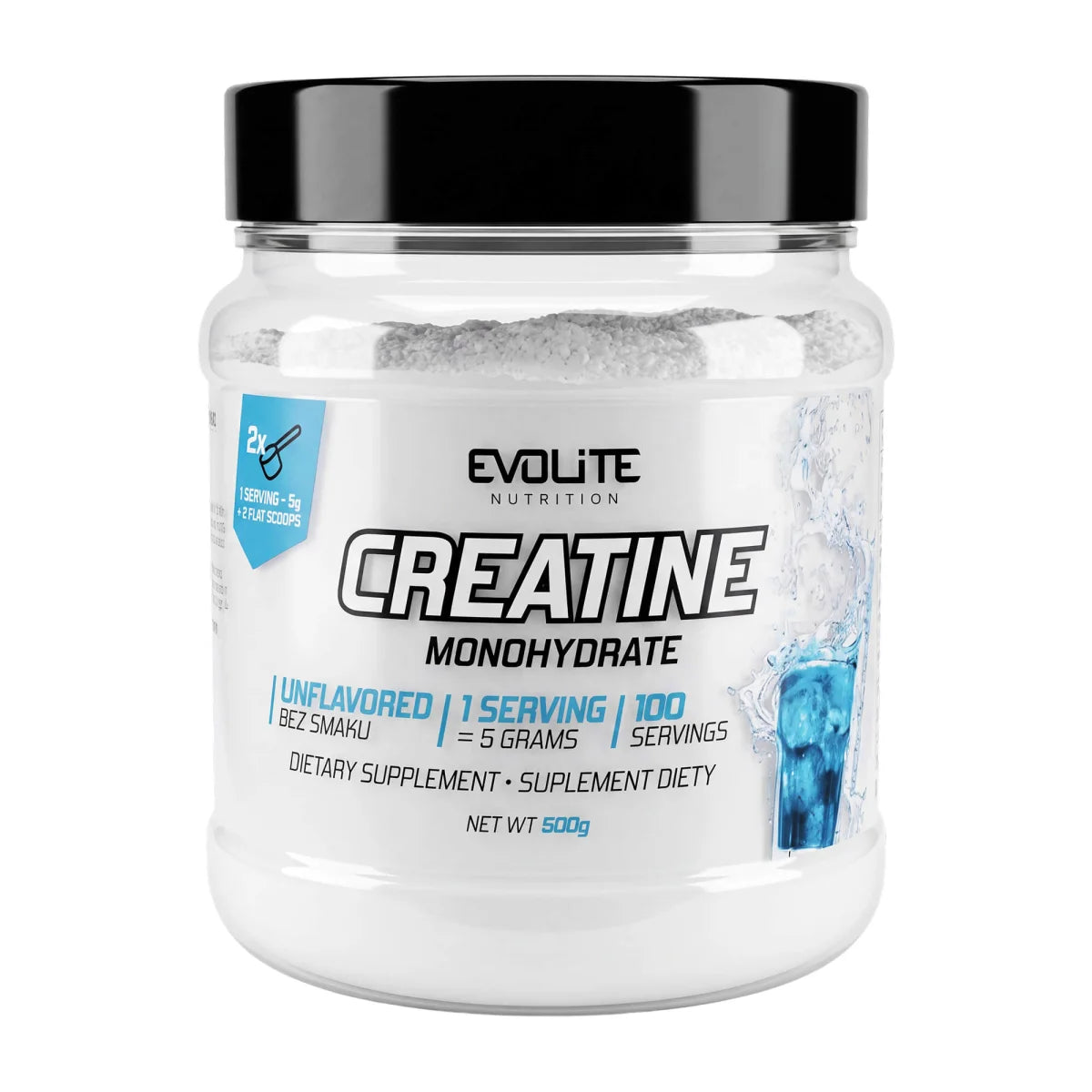 Evolite Nutrition Creatine Pure 500g, Dose Unflavoured, Vorderansicht.