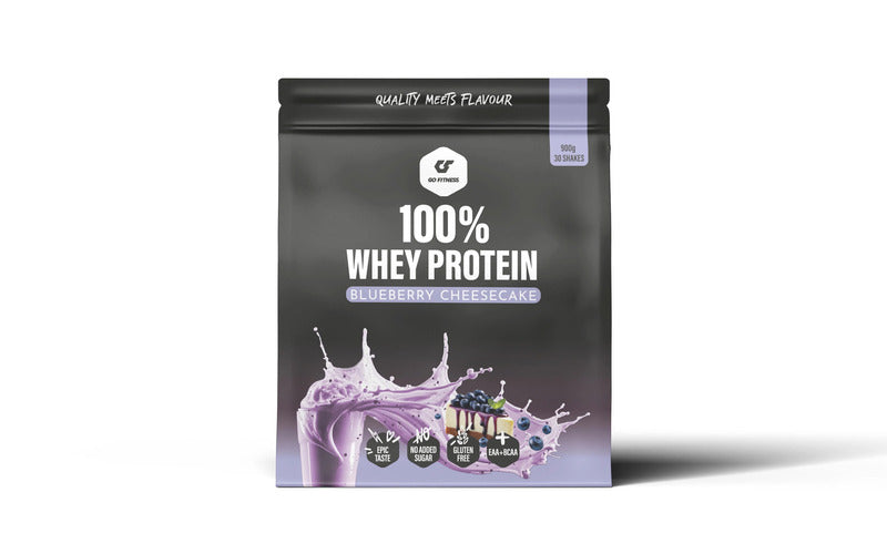 Gofitness Nutrition 100% Whey Protein 900g, Schwarz-lila Beutel Blueberry Cheesecake.