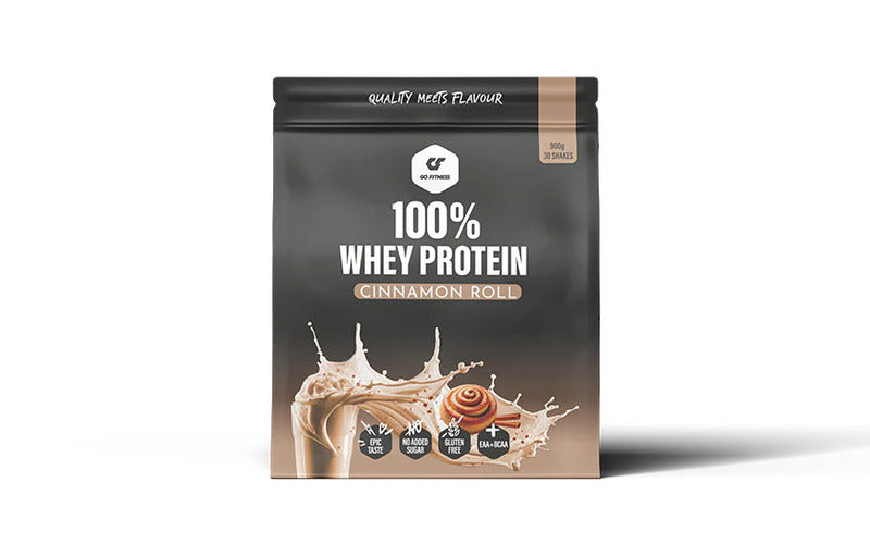 Gofitness Nutrition 100% Whey Protein 900g, Schwarz-beiger Beutel Cinnamon Roll.