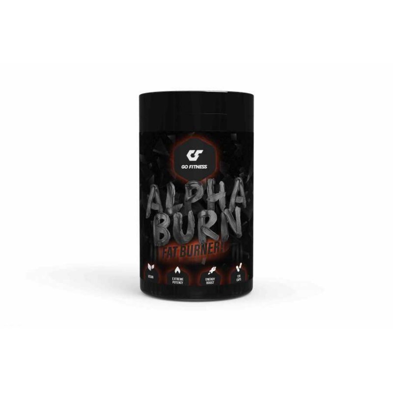 GoFitness Nutrition - Alpha-Burn - 120 Kapseln, Schwarze Dose, Vorderansicht.