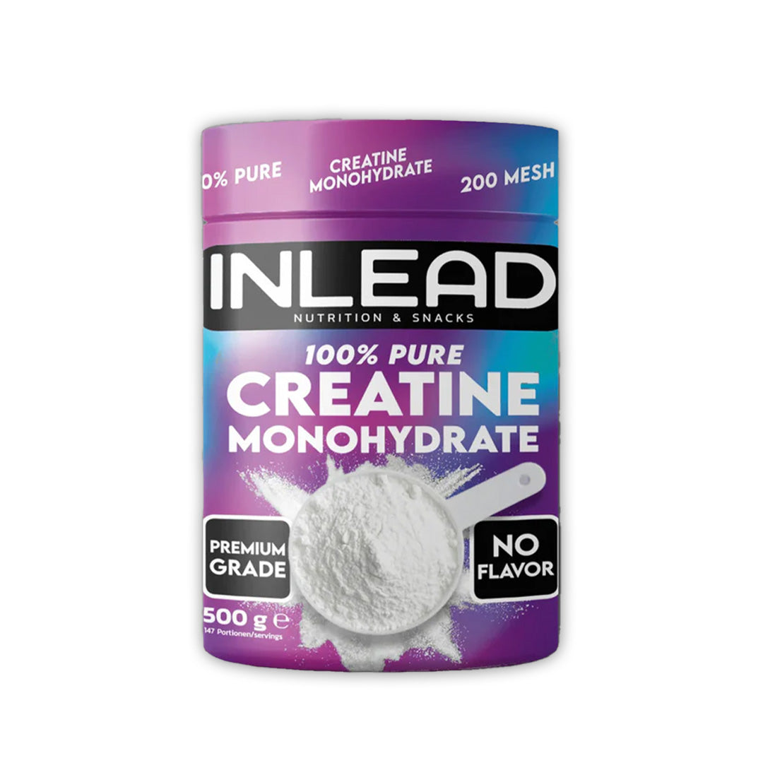 Inlead Creatine Monohydrate 500g, Bunt schimmernde Dose No Flavor, Vorderansicht.