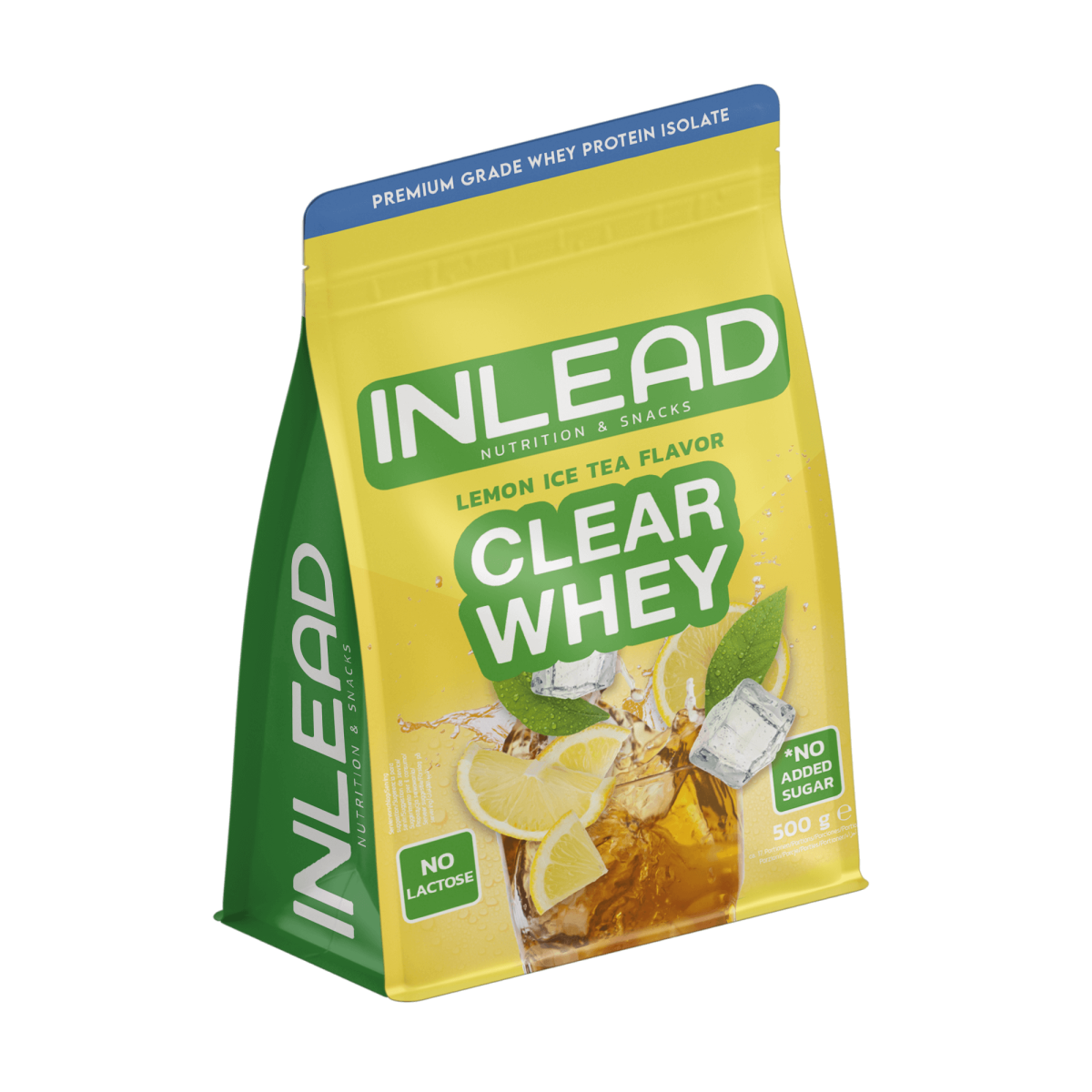 Inlead Nutrition Clear Whey Isolate 500g, Gelb-grüner Beutel Lemon Ice Tea.