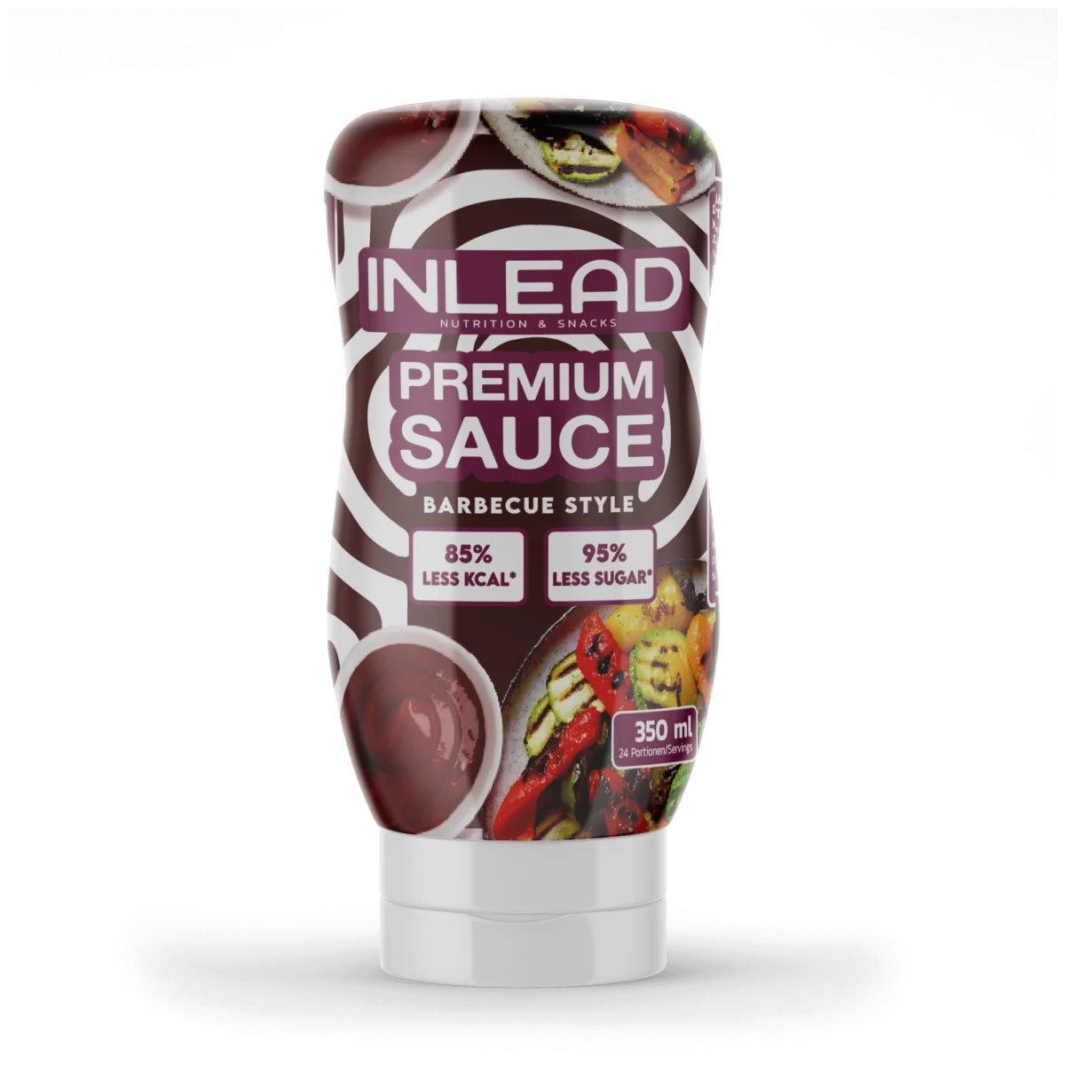 Inlead Premium Sauce 350ml, Barbecue Style, braun-weiße Flasche.
