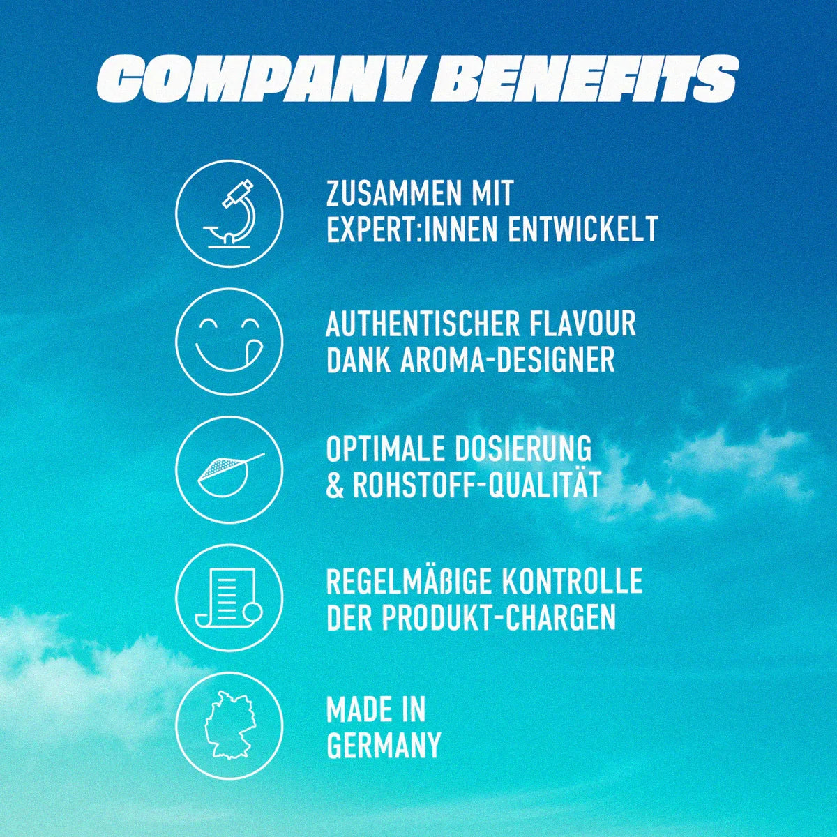 More Nutrition Protein Satisbites 2x25g, Blau-türkise Infografik mit Herstellerangaben zur Produktqualität.