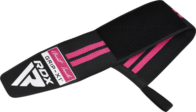 RDX Grip-X1 Handgelenkbandage in Schwarz-Pink mit sichtbarer Daumenschlaufe.