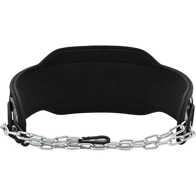 Innenseite des schwarzen RDX Dipping Belt mit Polsterung, Metallkette und Karabinern.